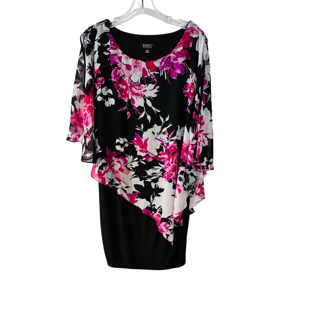 IGNITE Womens Dress w/attached capelet Black 14W Cocktail‎ Wedding Attire